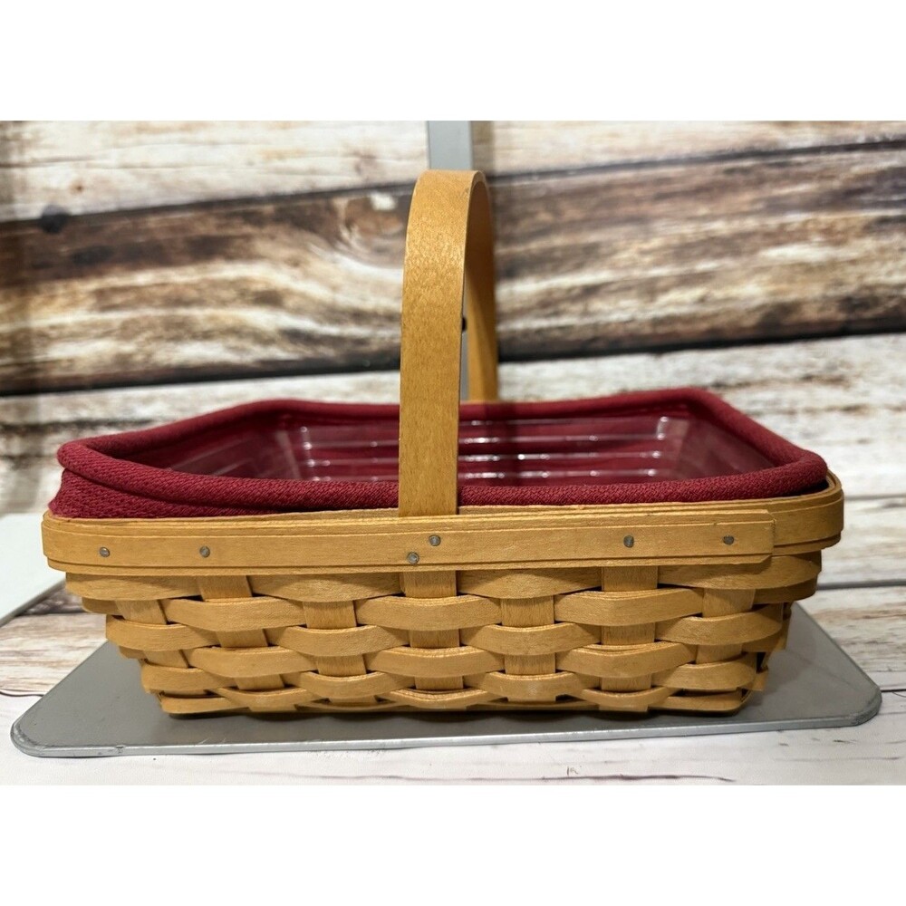 Longaberger 2005 “Napkin” Basket W/handle+Paprika Red Liner + Protector USA